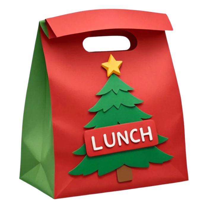 christmas paper lunch bag with the word lunch on it sticker