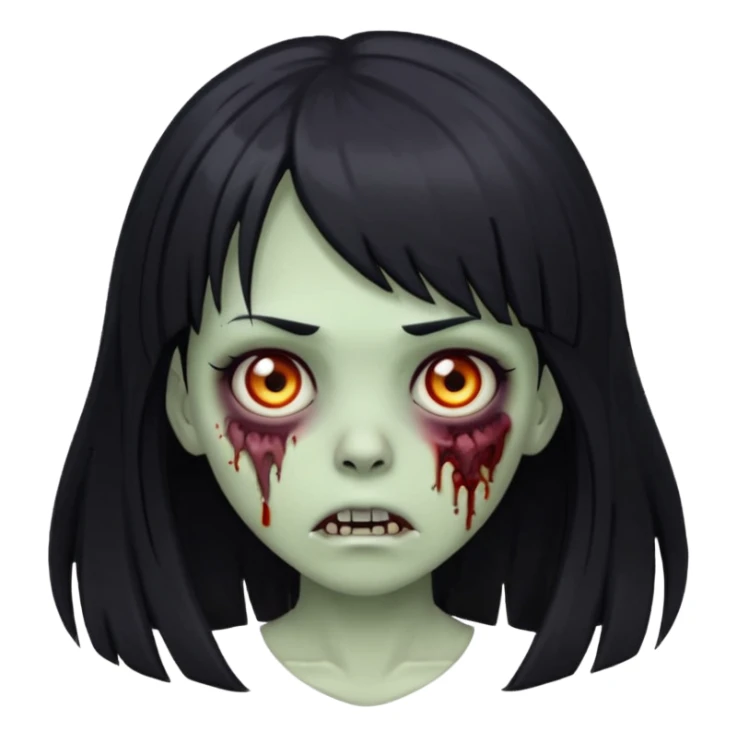 zombie girl with bangs and long hair black sticker