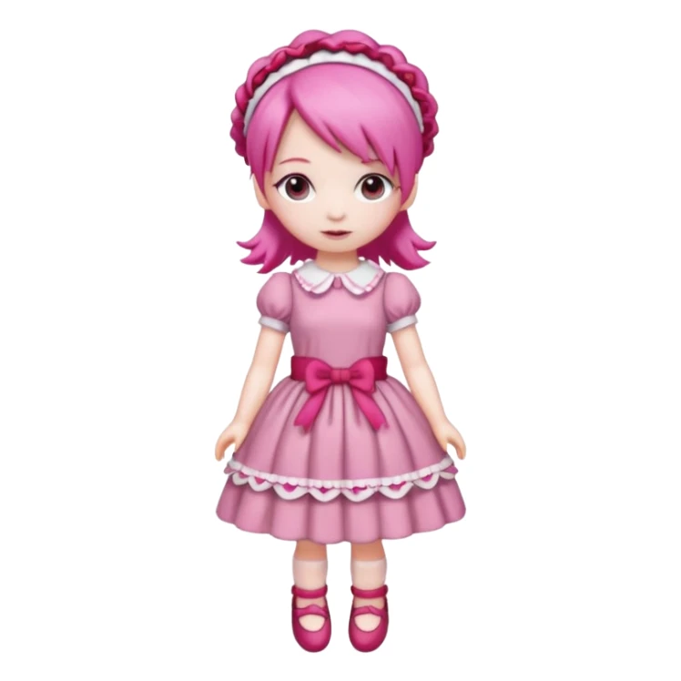 Isolated detaile illustration incredibly raspberry torte doll figurine full body with pink hair and a raspberry hairband sticker