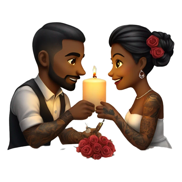 romantic candle light dinner for beautiful tattooed couple sticker