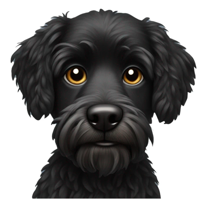 Scruffy black dog, with a tiny bit of white on the chin sticker