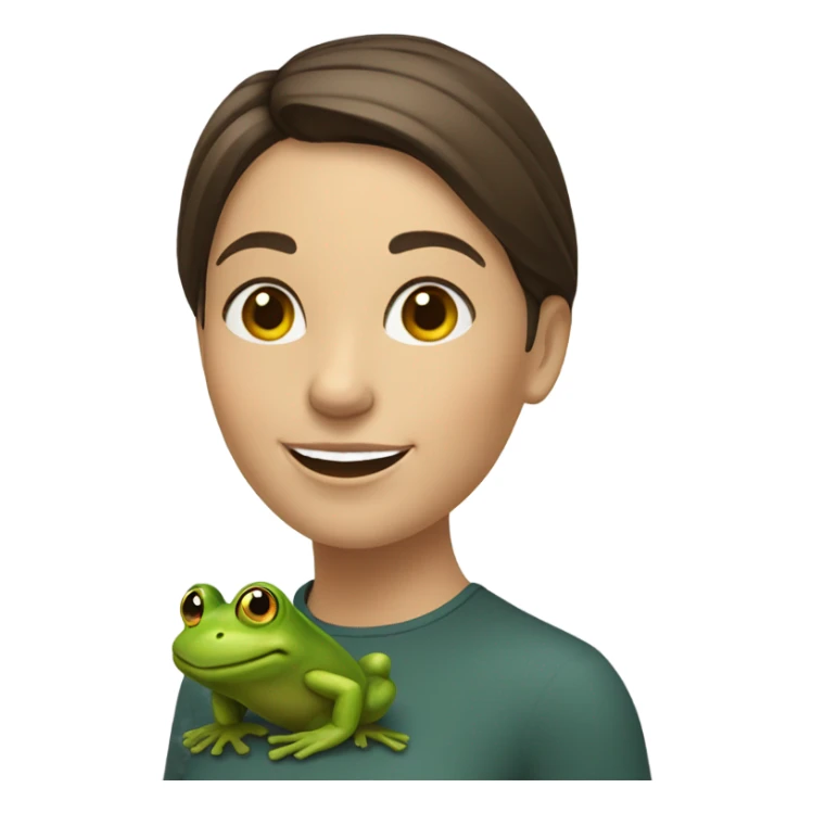 happy european brunette with short hair with frog on her  sticker