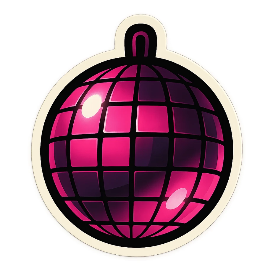 retro sticker style disco ball in black and pink, bold outlines, vibrant and fun, BLACKPINK pop star theme sticker