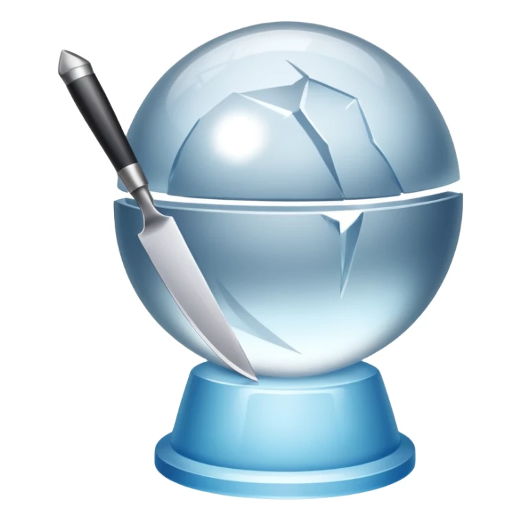 The knife is only visible from above, its tip showing from behind the ice ball. sticker