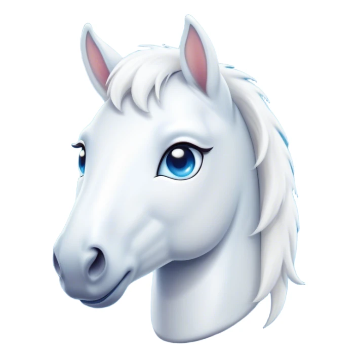 Cinematic Cute White Horse Portrait Emoji, Head tilted playfully and inquisitively, showcasing a glossy white fur with a luminous sheen and gentle, expressive blue eyes, Simplified yet irresistibly adorable features, highly detailed, glowing with a warm, friendly glow, high shine, affectionate and spirited, stylized with a touch of whimsy, bright and endearing, soft glowing outline, capturing the essence of a mischievous yet loving horse, so playful it feels like it could prance out of the screen and into your arms! sticker