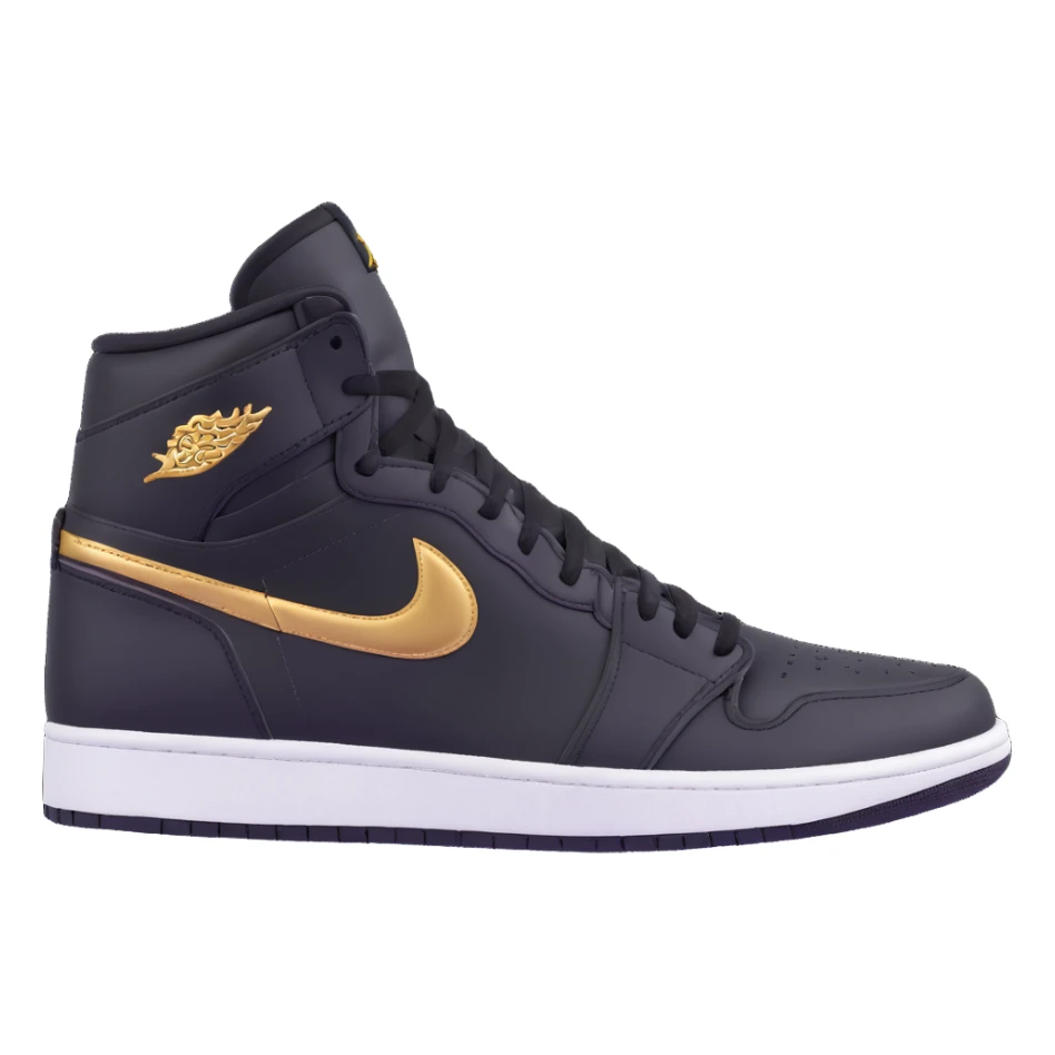 Jordan 1 sneaker, all black with a metallic gold swoosh sticker