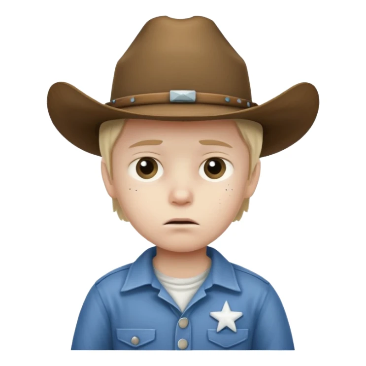 Little boy miserable in hospital with a cowboy hat sticker