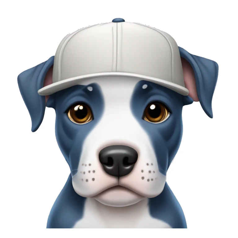 blue staffordshire bull terrier puppy  with blue eyes and a baseball hat on sticker