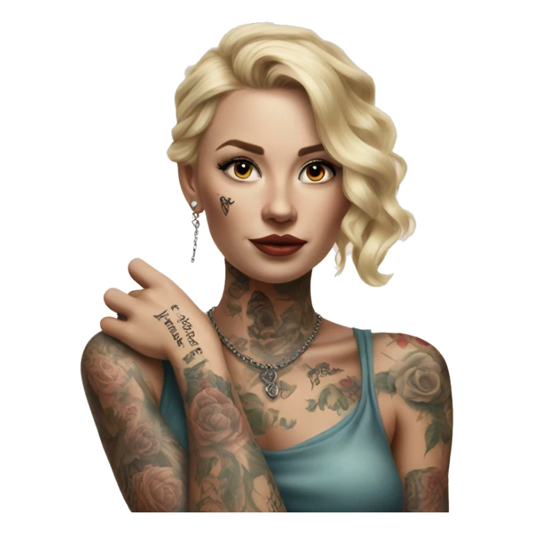 Blonde elegant women, her Body Covered with Tattoos, POINTING YOU with her ONE HAND , Hyper realistic sticker