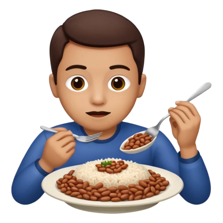 Create a person having lunch. Not a sandwich. Rice, beasn and meat. sticker