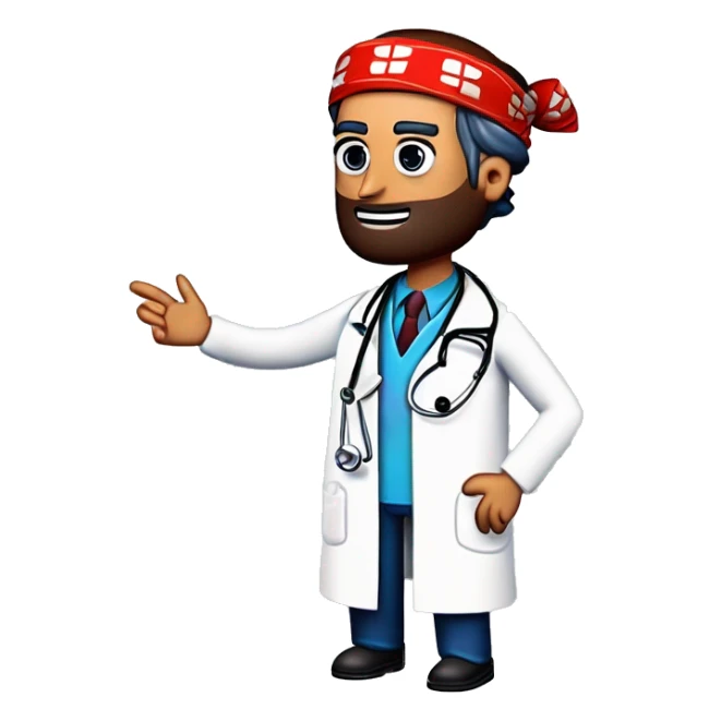 chirurgical doctor who has a bandana on his head and thinks of a response sticker