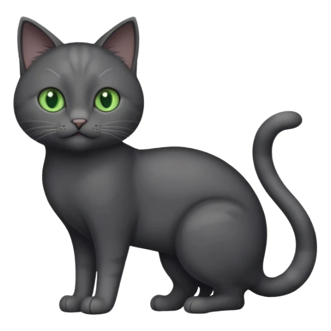 full body gorgeous solid dark grey cat with green eyes, white paws and white whiskers playing sticker