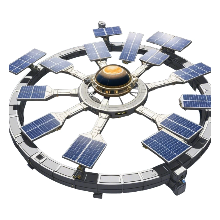  Cinematic Realistic Space Station – A highly detailed, sprawling orbital station with complex solar panels and intricate docking modules. The metallic structure glows faintly from reflected sunlight, with the curvature of Earth and the deep blackness of space in the background. sticker