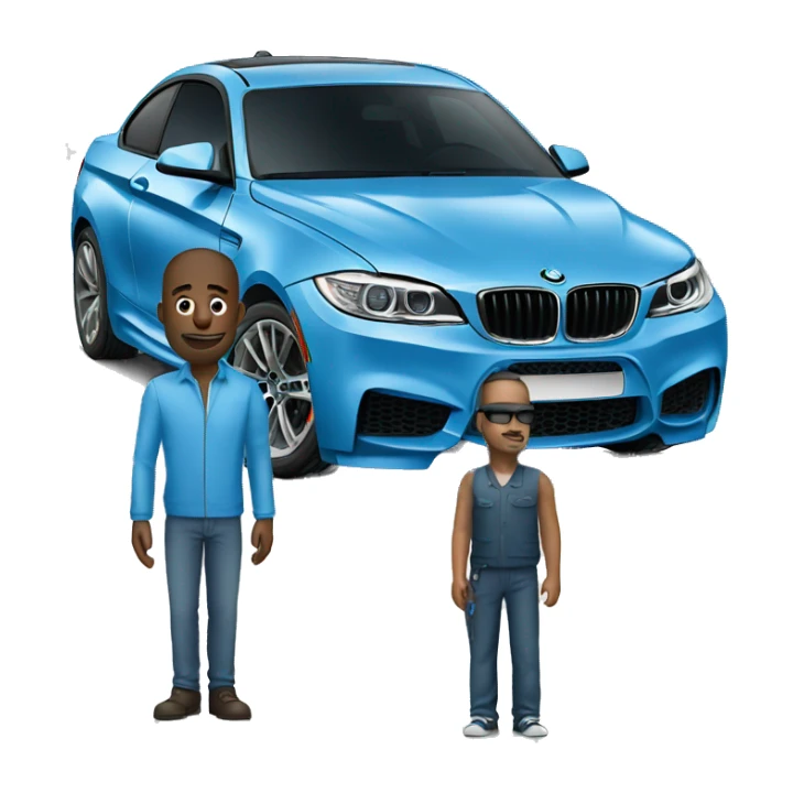 Man standing near blue bmw  sticker