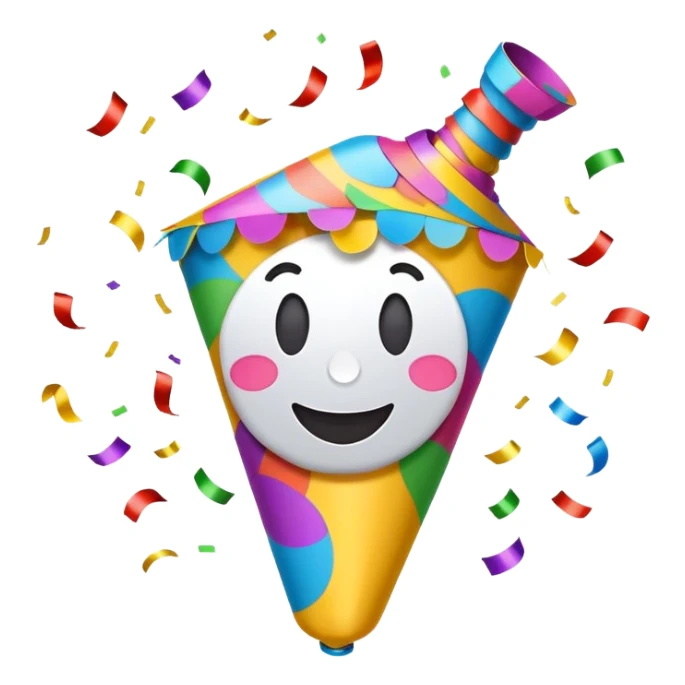Party popper with confetti and a big smile sticker