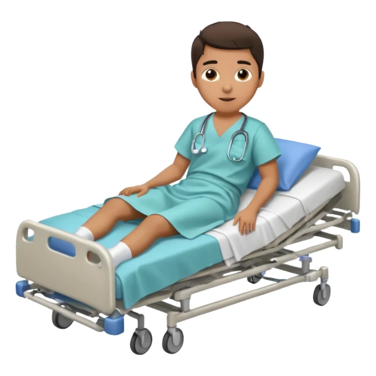 A young hispanic student lies in a hospital bed with a broken leg. sticker