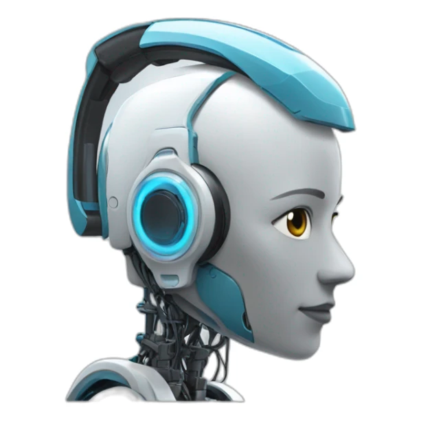 Side profile of a Robot wearing a Bluetooth hands free headset sticker