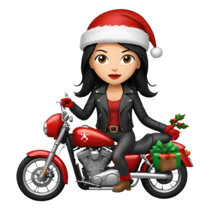 biker girl black long hair moto christmas h2R sticker