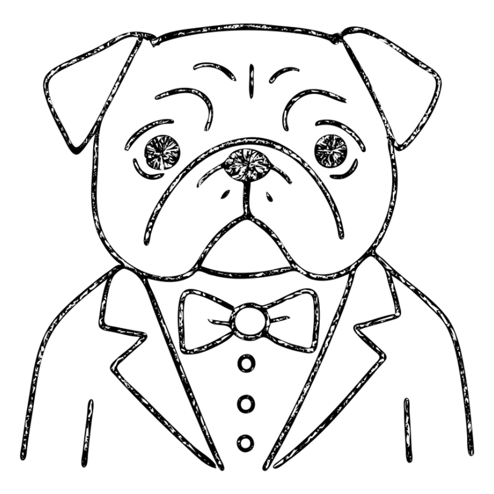 pug in a tuxedo, hand drawn outlined icon sticker