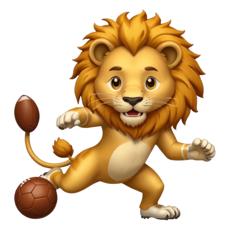 cartoon lion playing football, dynamic pose sticker