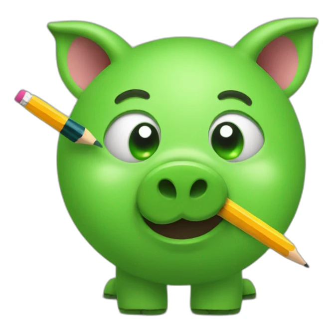 green piggy holding a pencil in his hand sticker