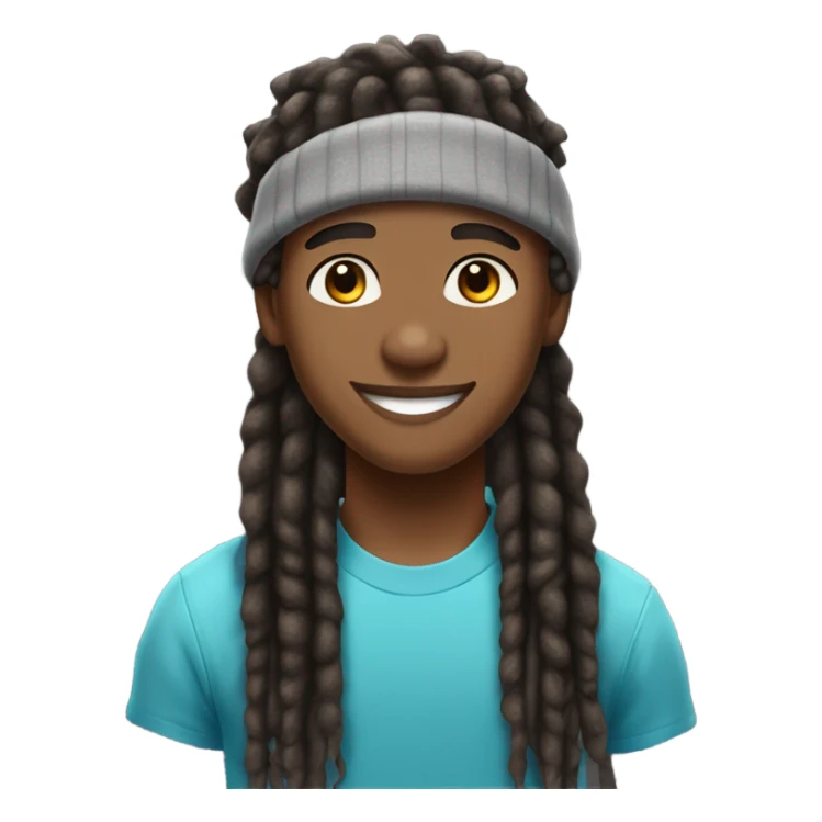 A young African-American male with short, thick dreadlocks, a friendly, confident smile, and a vibrant, approachable energy. He has a slim but toned build and often wears a cap to complement his trendy, casual style. sticker