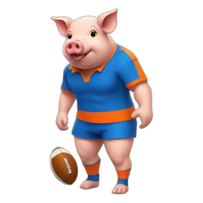 Pig  playing rugby dress in orange and blue sticker