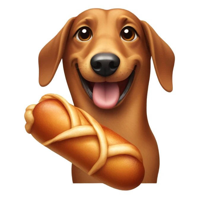 Wiener dog holding a chicken drumstick while smiling sticker