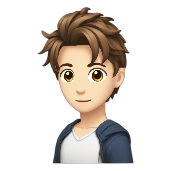 brown haired anime boy with side braide with ponytail in the back sticker