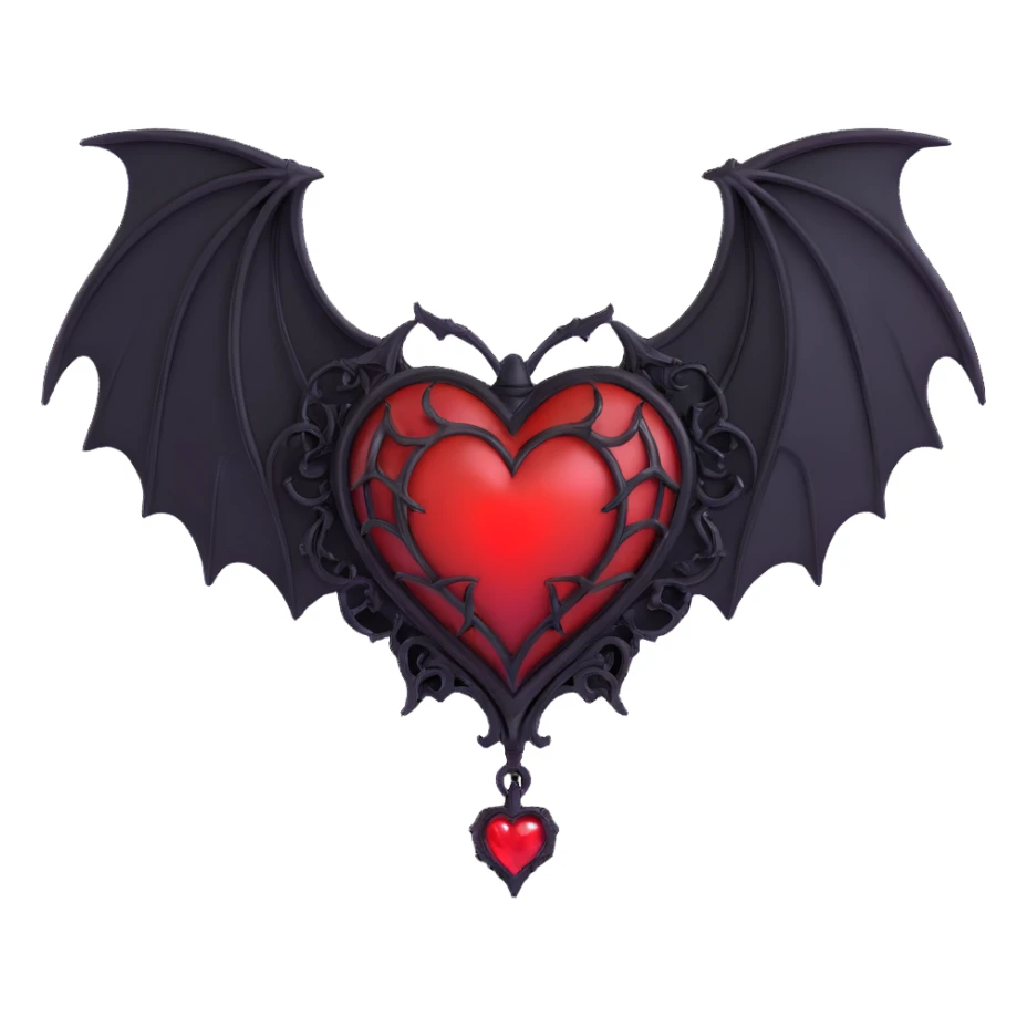 black gothic heart with glowing red veins and small gothic bat wings, ornate, dark, elegant sticker