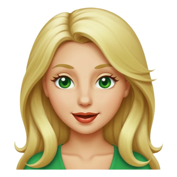 blonde with long hair and green eyes, winking, iOS Apple emoji style sticker