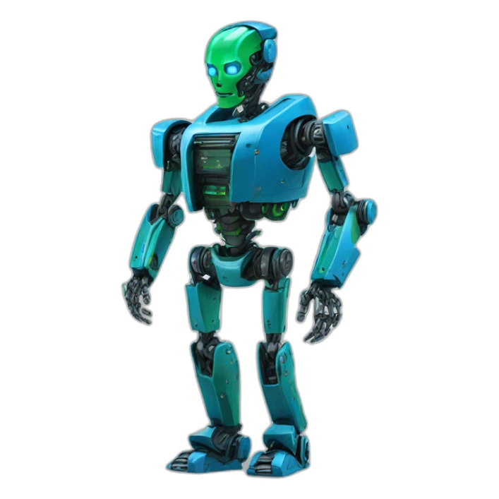 ai robot full body blue and green, terminator sticker