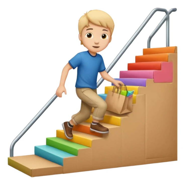 emoji of a boy in a bag stepping on the stairs sticker