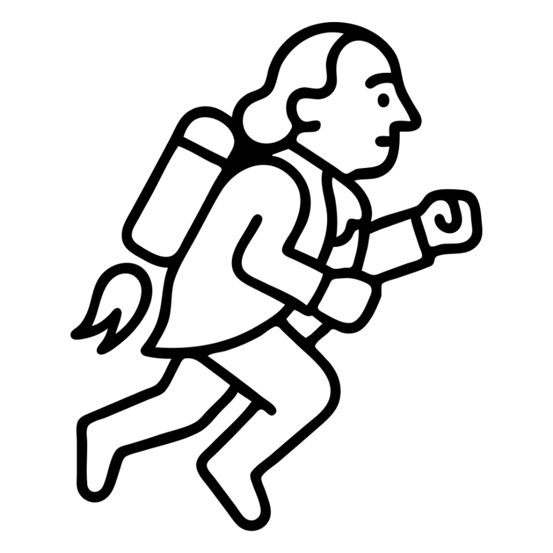 Ben Franklin with a jetpack, simplified for logo use, black outline only, no fill sticker