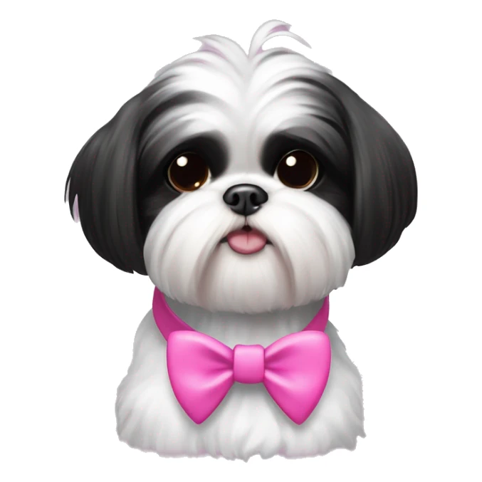 Black and white shih tzu with pink bow and collar that says “Zoe” sticker