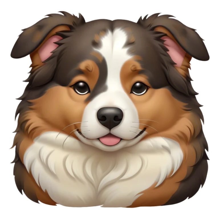 Cinematic Chubby Sleeping Tri-Color Australian Shepherd Portrait Emoji, Chubby and serene, with a round, adorable build and a plush tri-color coat of black, white, and tan, eyes gently closed in peaceful slumber, Simplified yet irresistibly endearing features, highly detailed, glowing with a gentle, dreamy glow, high shine, relaxed and content, stylized with a touch of whimsy, bright and heartwarming, soft glowing outline, capturing the essence of a blissfully sleepy herder, so comically serene it feels like it could roll out of the screen and snore with adorable charm! sticker