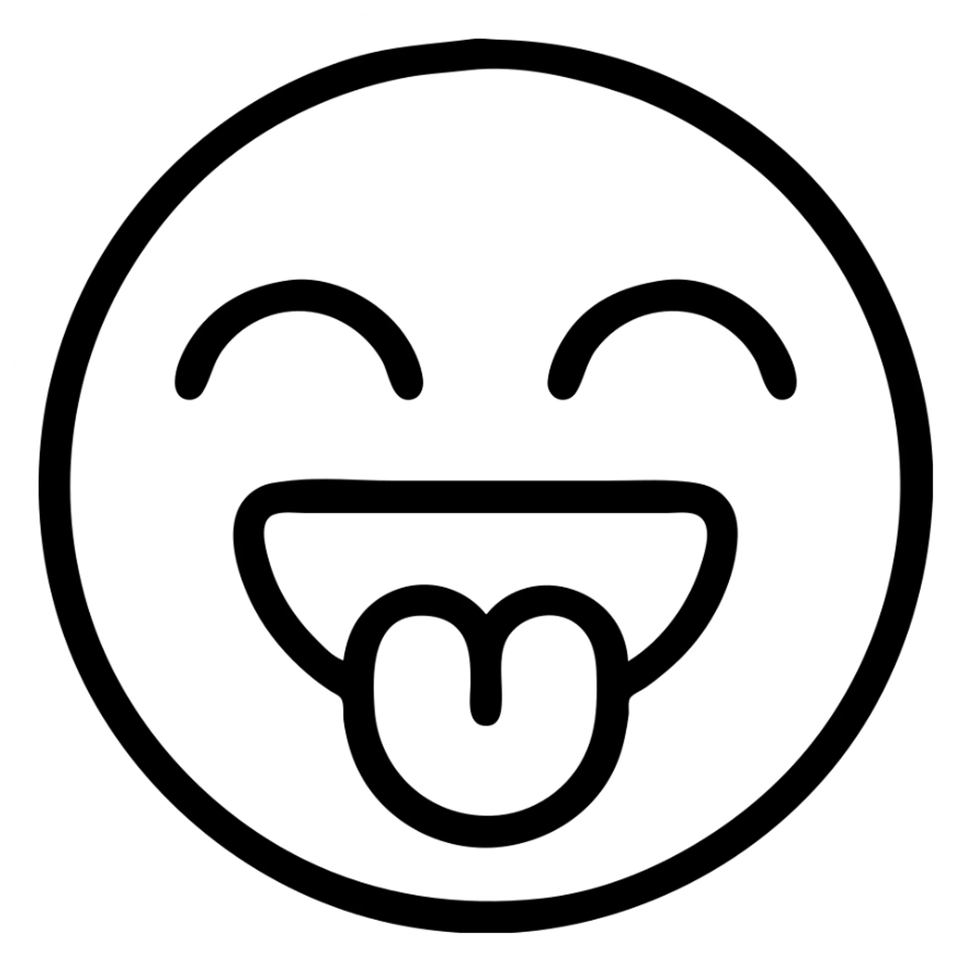 Make the tongue bend upward and reach the upper lip, keeping the eyes squeezed shut in excitement and the mouth open in a wide smile, icon style with no background. sticker