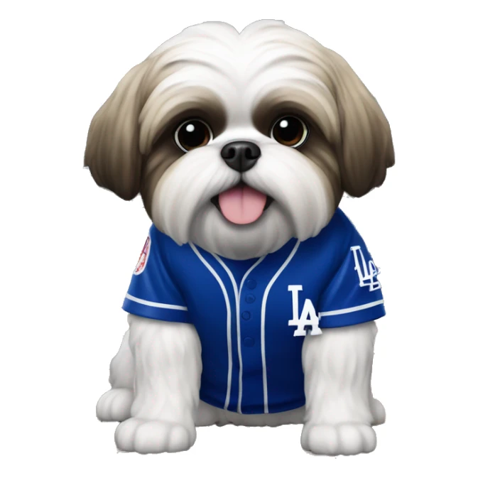 Shihtzu wearing dodgers ohtani jersey sticker