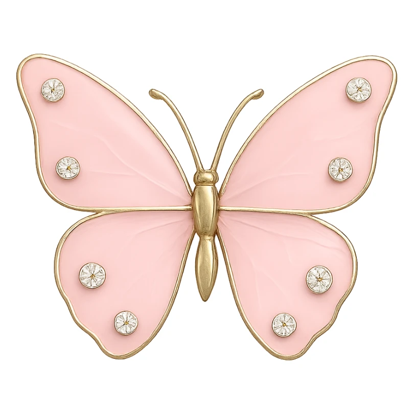 single soft pink butterfly, light pink enamel, sparkling gems, transparent background sticker