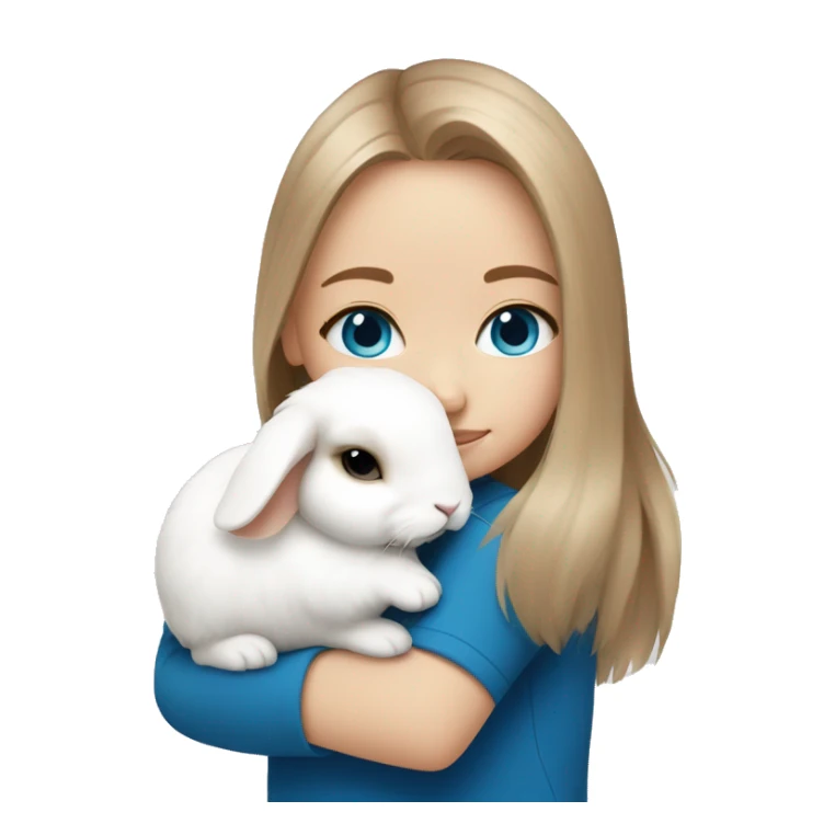 Girl hugging a white mini lop, light brown hair and blue eyes sticker