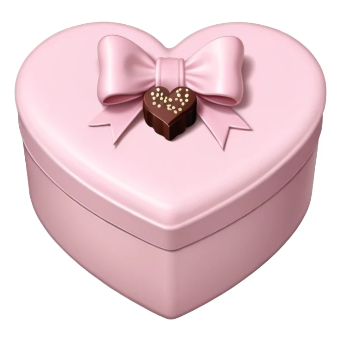 pale pink heart box, pale pink bow, filled with chocolates inside sticker