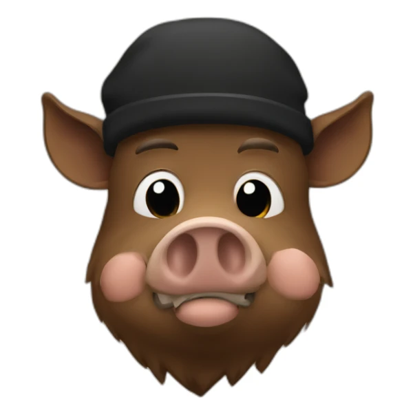 fullface brown boar tired of life with a black winter hat sticker