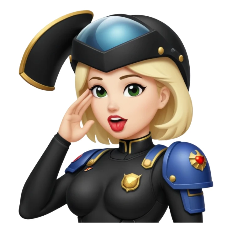 woman space marine in bodysuit salutes tongue out sticker