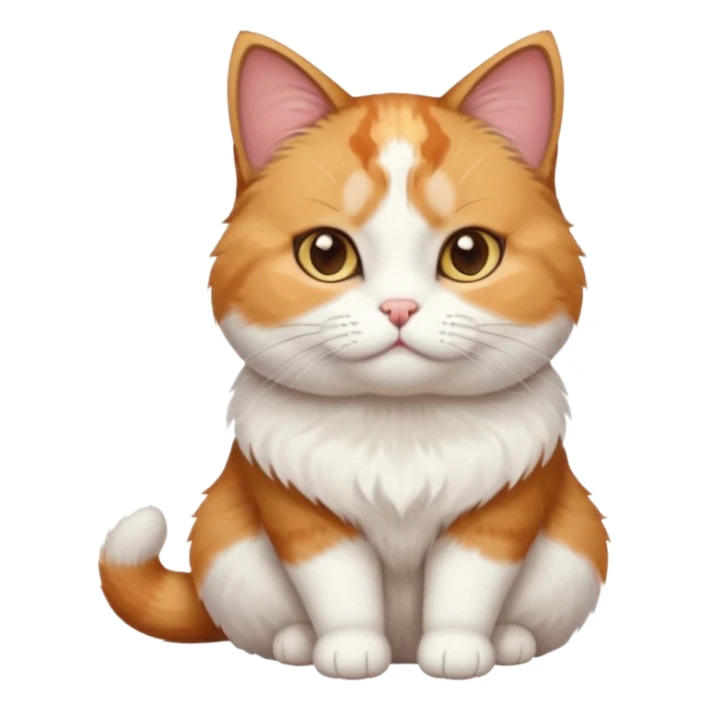calico and white cat with small head, hazel eyes, and short but chubby body sticker