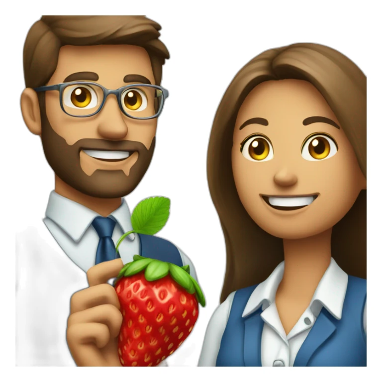 job applicant and a recruiter holding a strawberry sticker