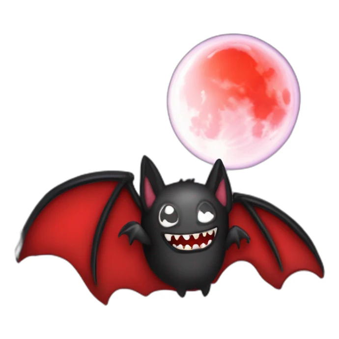 flying bat vampire fangs dripping red slime from mouth with a full moon behind bat sticker
