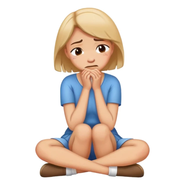 woman sitting on floor hugging her knees while crying sticker