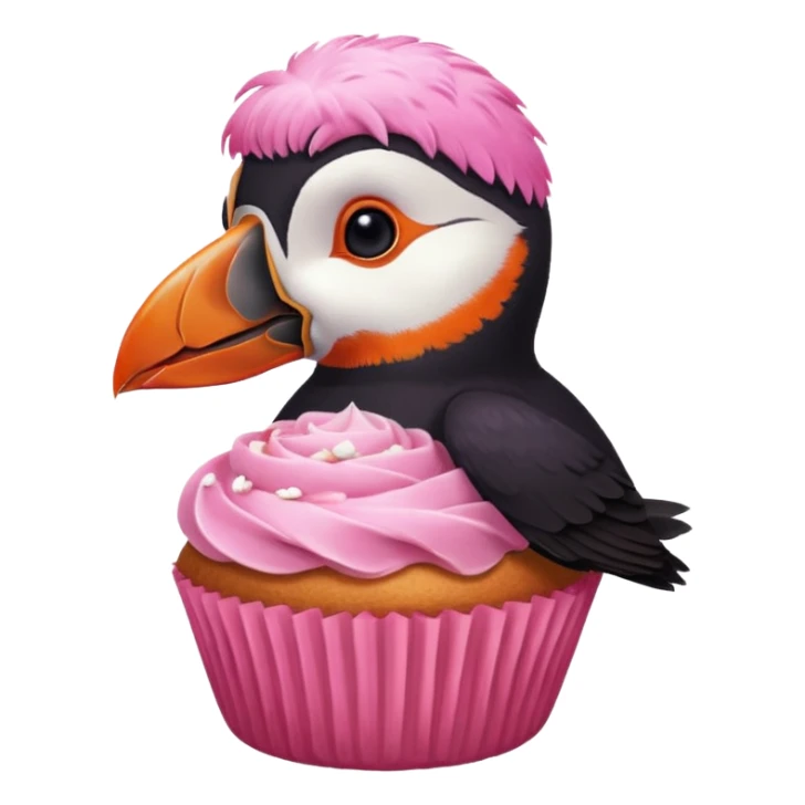 pink head feathers puffin that is pink, eating a muffin that is pink sticker