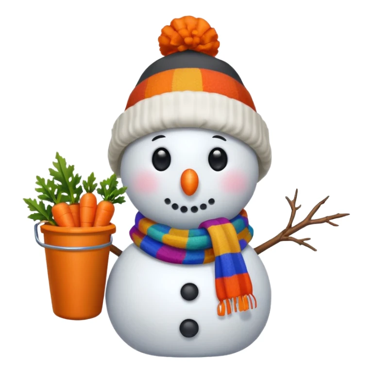 A snowman wearing a colorful scarf and a tiny bucket hat. sticker