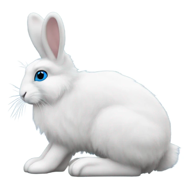 snowshoe hare very fluffy with no feet showing. laying down, side view, blue eyes sticker